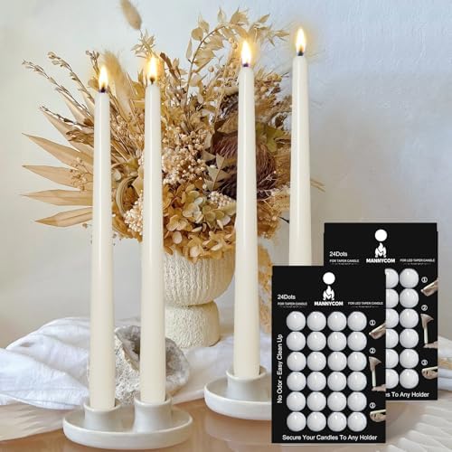 Taper Candles Sticky Dots - MANNYCOM White Wax Dot - Candl Accessories - Candle Adhesive - Secure Your Candles Fixed to Any Holder - 48 Pack - Image 3