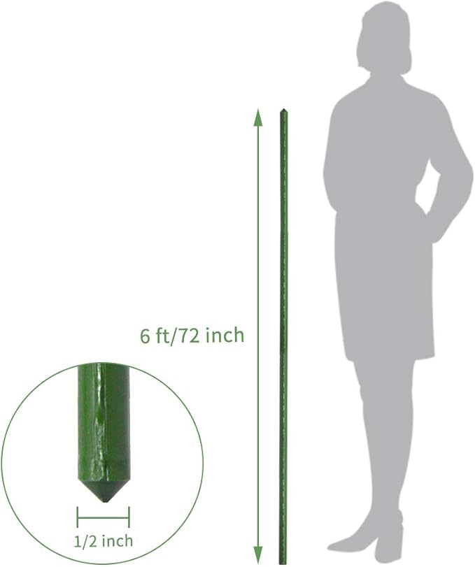 Growsun 6ft 50 Pack Tomato Stakes Plant Stake Supports Garden Fences Trellis Metal Plastic Coated Plant Cage Supports Climbing