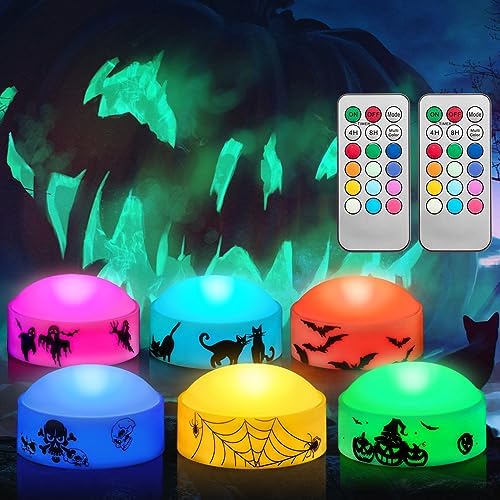 6 PCS Color Changing Halloween LED Pumpkin Candle Lights with Remote and Timer, Colored Battery Operated Jack-O-Lantern Light for Outdoor Halloween Flameless Pumpkin Home Decorations by CANDLEIDEA