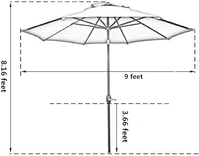 Sunnyglade 9' Patio Umbrella Outdoor Table Umbrella with 8 Sturdy Ribs (Tan) | 18" 30.2-lbs Heavy Duty Round Antiqued Umbrella Base, Bronze
