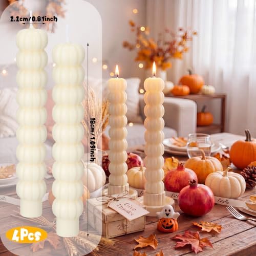 MTLEE 4 Pack Pumpkin Taper Candles Fall Pumpkin Candles,White - Image 5