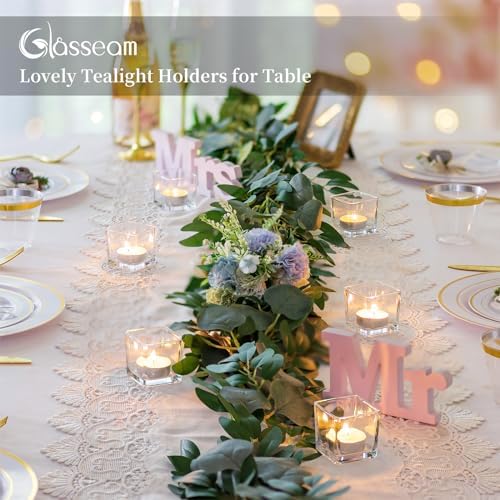 Glasseam Glass Votive Candle Holders: 6 Pcs Square Tealight Holder for Table - Image 2