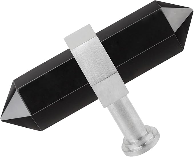 mookaitedecor Set of 2 Black Obsidian Double Crystal Points Drawer Knobs with Screws, Decorative Stone Cabinet Handle Pulls for Dresser Cupboard Kitchen Decor, Brushed Stainless Steel