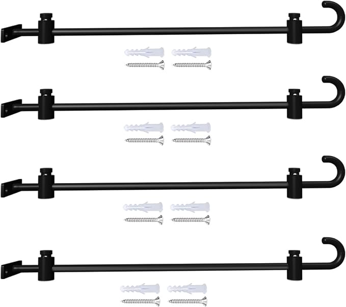 Koutemie Wall Garden Flag Stand Holder Pole with 2 Stoppers for 12 x 18 Outside Small Flags Décor, One Piece Wall Mounted Metal Garden Flag Scroll Hanger for Mailbox Post, Black, 4 Pack