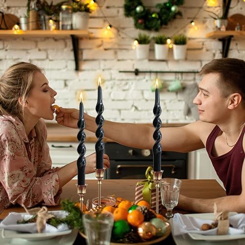 Unscented Spiral Candles Smokeless Long Tapered Candle 10 Inch Black Candlesticks Handmade Twisted Candles for Wedding Home Decor Gift - Image 3