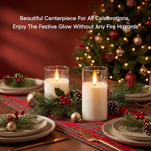 Amagic White Glass Real Wax Flameless LED Pillar Candles with Remote Timer - Image 7