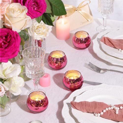 12 Pcs Hot Pink Candle Holders for Barbie Birthday Party Decorations- Summer Bridal Shower Decorations, Votive Candle Holders for Wedding, Pink Candle Centerpieces for Disco, Cowgirl Party - Image 4
