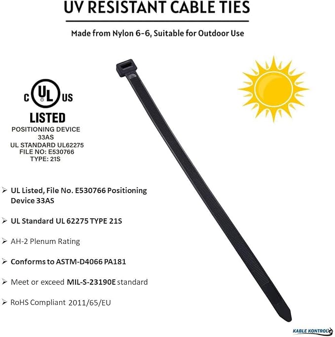 Kable Kontrol Heavy Duty Cable Zip Ties 50 Pcs 28 Inch Black, 175 Lbs Tensile Strength, Self-locking UV Resistant Plastic Nylon Wire Ties, for Indoor or Outdoor Use
