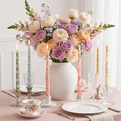 12pcs Colorful Floral Taper Candle 9.8" Flower Tapered Candlestick - Image 5