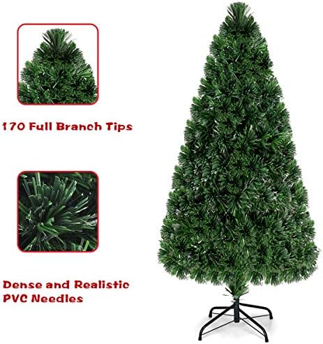 Goplus 5FT Pre-Lit Fiber Optic Christmas Tree, Premium Artificial PVC Xmas Tree with Metal Stand, for Indoor Holiday Decor - Image 5