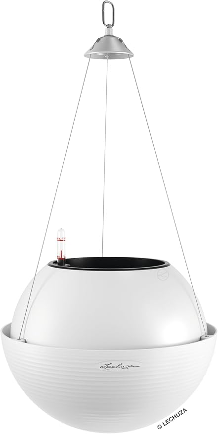 Lechuza BOLA Color 32 White, Self-Watering Hanging Planter, D12.6 H9.8 in