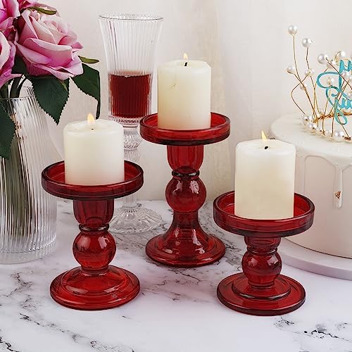 3-Piece Set of Red Glass Candlestick, Crystal Candlestick Holder Holder and Conical Candle, Christmas Candle Holder Decoration, Family Living Room Wedding Candle Holder (red1set) - Image 6