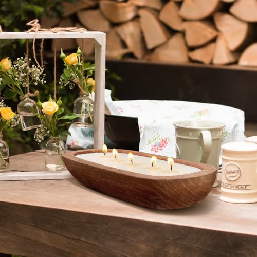 Citronella Candles, SEVEYEE Scented Candle 5wicks 16oz, Large Wooden Bowl Candles for Outdoor Indoor Patio Garden Camping, 12inch - Image 4