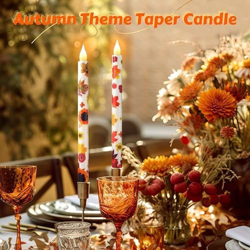 6pcs Fall Decor Flameless Candles, Battery Operated Candlesticks - Image 2