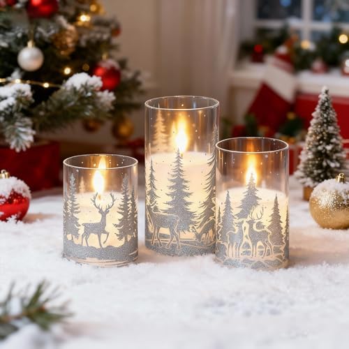 Christmas Deer LED Glass Flameless Candles Battery Operated Remote Timer - Image 5