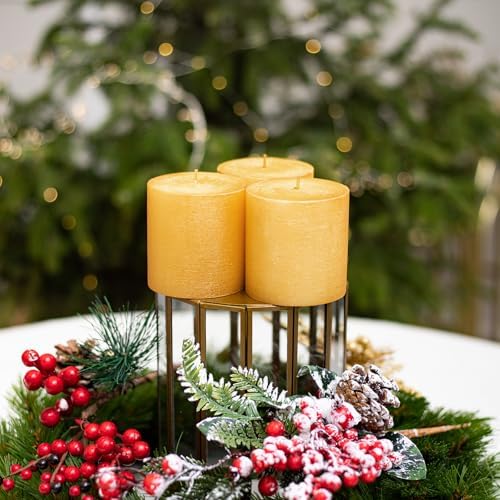 CANDWAX 3x3 Inch Gold Pillar Candles Set of 3 - Unscented No Drip Glitter Gold Candles for Weddings, Centerpieces, Home Décor, Christmas Decorations - Image 4