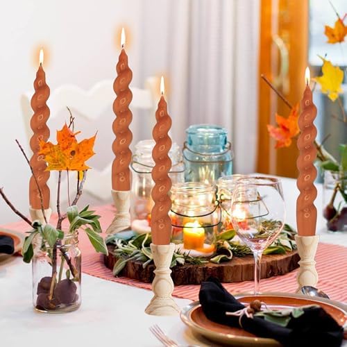 7.5 Inches Spiral Taper Candles Colorful Twisted Candle Dripless Long Candles, Handmade Candlesticks for Wedding Dinner Decor, Set of 4(Pumpkin) - Image 6