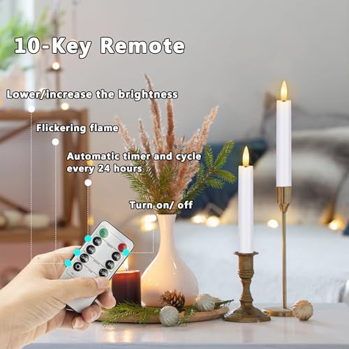 Battery Operated Flameless Taper Candles With Remote, White LED Candles - Image 3