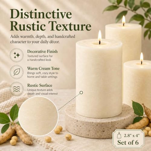 Soy Wax Creamy White Pillar Candles,Non-Toxic, 2.8x4 Inch,6 Pack,330 H Burn - Image 2