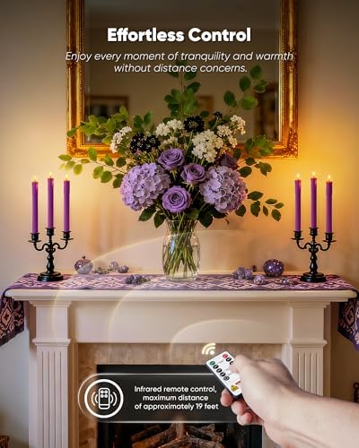 Homemory 3 Pcs Waxy Purple Flameless Taper Candles with Remote Timer, LED Fake Candlesticks, 9.6 Inches Battery Tall Candle with 3D Flickering Flame for Wedding, Dinner, Christmas Anniversary Decor - Image 4