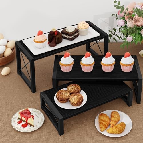 ELITEROO Black 3-Tier Wooden Cupcake and Dessert Display Stand, Multi-Tier Riser for Cupcakes, Food, Perfume, Makeup, Dolls, Collectibles, and Market Vendor Retail Shelf Organizer - Image 2