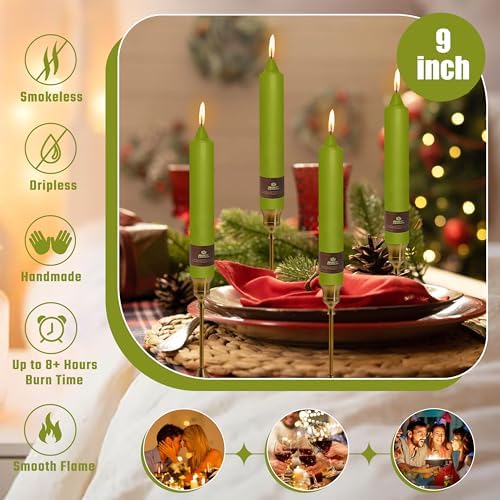 Christmas Grass Green Candle 9 Inch Tall Smokeless Taper Candles 4 Pack Unscented Dinner Candle for Christmas Festive Halloween Thanksgiving Day Fall Home Decor - Image 4