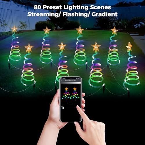 8 Pack Christmas Pathway Lights Outdoor, Spiral Christmas Tree Path Lights, Christmas Yard Decorations Outdoor, Spiral Lighted Christmas Tree for Yard-APP Control Music Schedule Waterproof 1.5FT*8 - Image 2