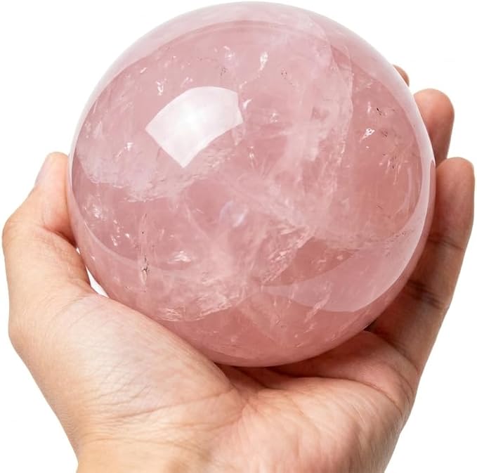2.4-2.8 inch Natural Rose Quartz Crystal Ball with Stand, Polished Pink Quartz Divination Sphere, Reiki Healing Gemstone Ball, Home Desktop Decor Ornament