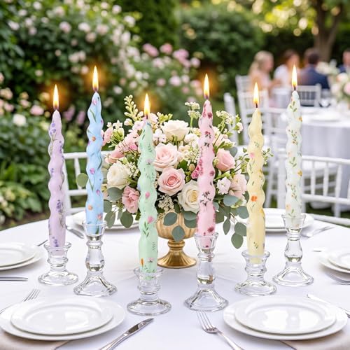 6pcs Pastel Floral Spiral Taper Candle 7.1" Flower Twisted Candlestick - Image 6