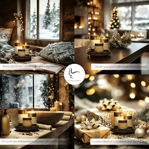 IYARA CRAFT Candleholder Set with Tray, Set of 3 Rustic Black Wooden Tealight Candle Holders with Natural Rope Accent, Coffee Table Centerpiece, Farmhouse Home Decor, Housewarming - Image 5
