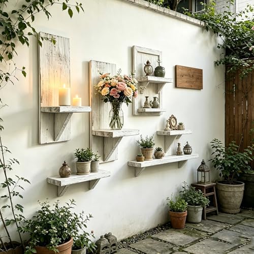 2 Pcs Distressed White Farmhouse Wall Candle Sconces, Rustic Vintage Wooden Wall Mount Candle Holders, Rustic Wall Decor Shelves for Living Room Bedroom Bathroom - Image 6