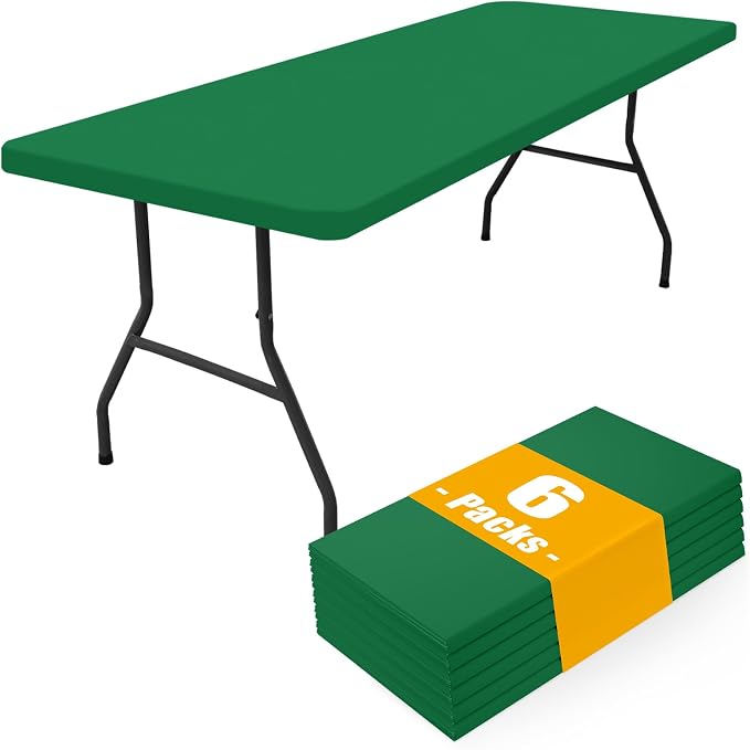 Smiry 6 Pack Rectangle Picnic Table Cloth, Waterproof Elastic Fitted Tablecloths, Washable Polyester Rectangular Patio Table Cover for Camping, Indoor and Outdoor (Hunter Green, 30"x72")