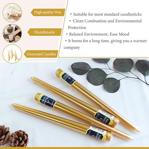 10 Inch Gold Taper Candles 4 Pack, Shiny Crimson Dinner Candles for Standard Holders, Unscented Soy Wax Long Stick Candles for Christmas Winter Wedding Holiday Table Decoration - Image 3