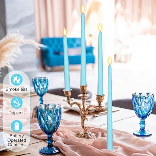 Rossesay 24 Pcs Flameless LED Taper Candles Battery Operated Candle 8.5", 9.65", 10.8", 12.8" Flameless Candlesticks Flickering for Christmas Church Wedding Indoor Decoration(Classic, Turquoise) - Image 5
