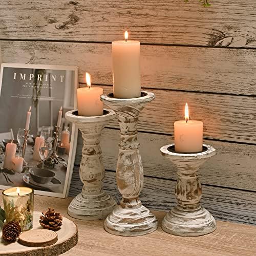 Yorkmills Pillar Candle Holder Set of 3, White Farmhouse Decor Living Room - Image 3