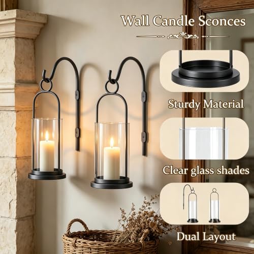 Wall Candle Sconces Hurricane Candles Holder, Modern Pillar Candle Lantern - Image 5