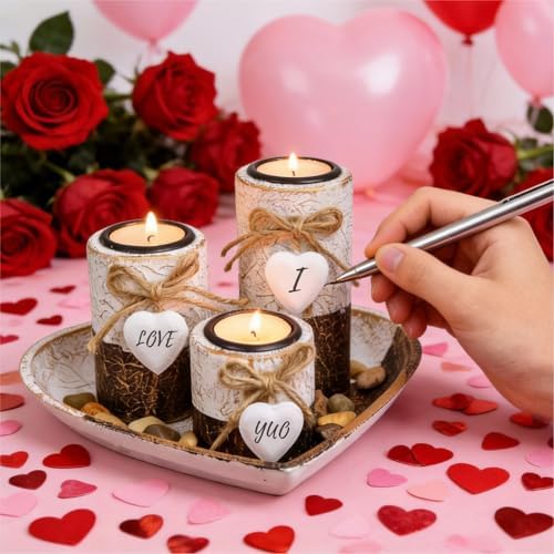 Wooden Tealight Candle Holders with Heart Tray, Rustic Farmhouse Candle Holders for Table Centerpiece Classic and Elegant Tea Light Holder Set for Valentines Day Wedding Anniversary Holiday Home Decor - Image 7