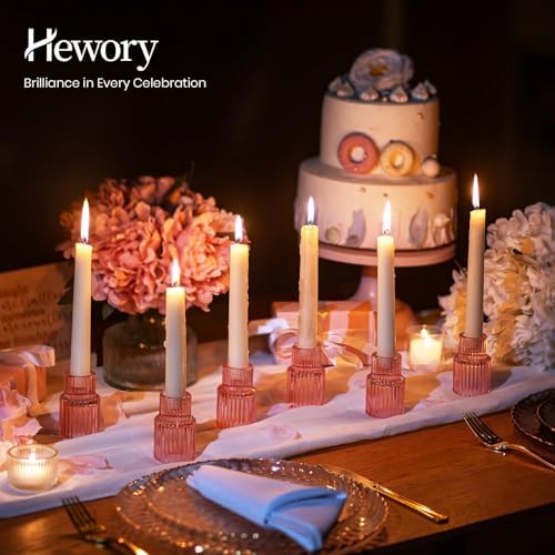 Hewory Glass Pink Candle Holder Bulk, 2PCS Valentines Taper Candle Holders - Image 2