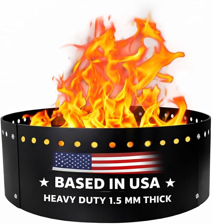FEBTECH - 36" Fire Pit Ring for Outside - Round Steel Insert with 12" Height - Ideal for DIY Fire Pit Setup in Ground or Above Ground - Perfect for Backyard, Camping & Garden