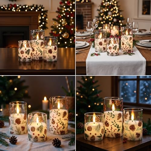 Christmas Pinecone LED Glass Flameless Candles Battery Operated Remote - Image 6