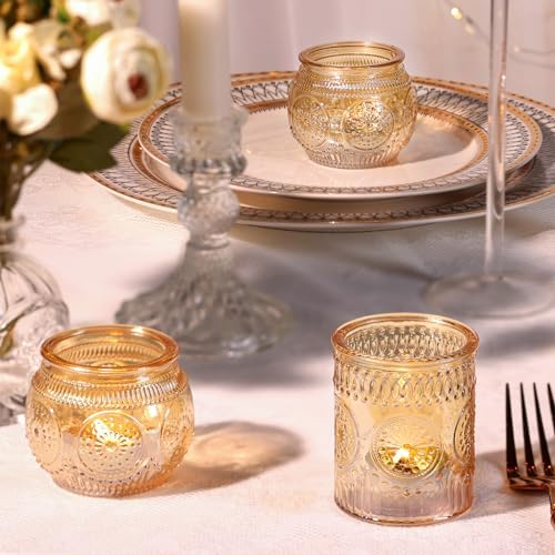 48Pcs Gold Votive Candle Holders - Glass Candle Holder Bulk for Table Centerpiece, Tea Lights Candle Holders for Home, Christmas Party & Wedding Shower - Image 4