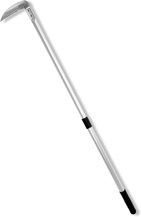 Weeding Sickle Long Handle Adjustable (26-1/2" to 42-3/4") Japanese Stainless Steel, Made in Japan, Telescoping Weeding Tool for Garden, Stand Up Weeder Sickle Hand Tool (Straight & Serrated Blade)