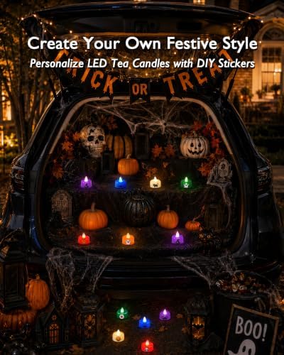Amagic 24Pack Halloween Multicolor LED Tea Lights Candles with DIY Stickers - Image 7