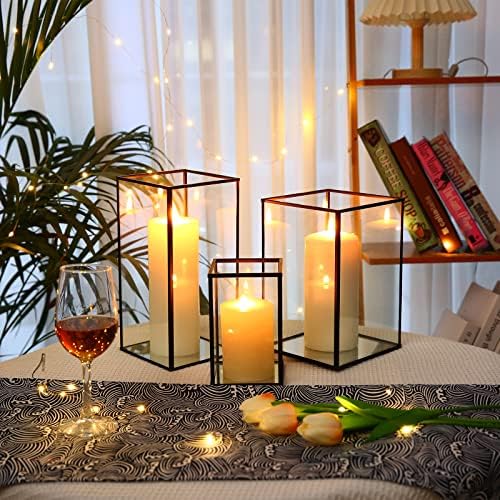 Phosphor Large Glass Hurricane Candle Holder Set of 3 PCS Black Glass Candle Holder for Thankgiving Wedding Party Holiday - Image 3