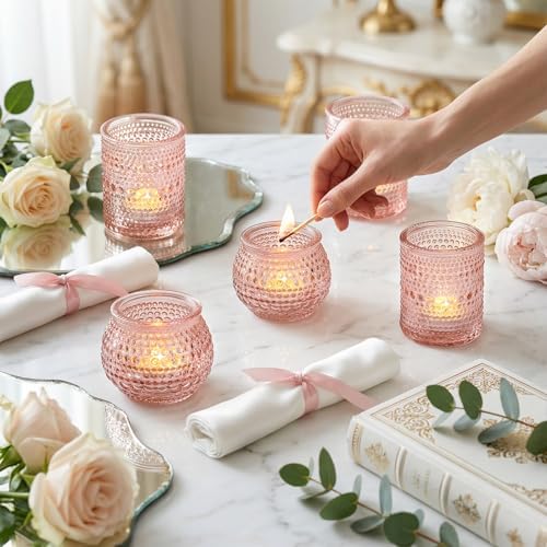 Rubtlamp 24 Pack Pink Votive Candle Holders, Glass Candle Holder for Floating Candle, Tealight Candle Holders for Table Centerpieces(2 Sizes) - Image 3