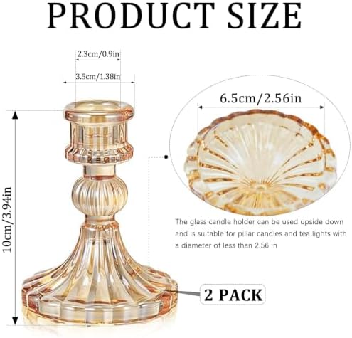 2 Pack Glass Taper Candlestick Holders, Gold Candlestick Holders, 4" H Stripe Crystal Candle Holders Decorative Candle Stand Centerpiece for Wedding, Festival, Dinning Party Table Decor - Image 2
