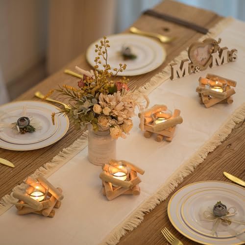 Sziqiqi Wooden Tea Light Candle Holder with Tealight Glass, Set of 4 - Image 2