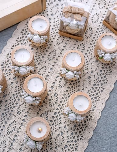 Ju's Favors 10 Piece Set of Wooden Tealight Candle Holders, Wedding Party Guest Favors, Thank You Favors, Guest Return Favors, Bridal Shower, Housewarming Gifts for Guests. (Light Brown+Rose) - Image 2