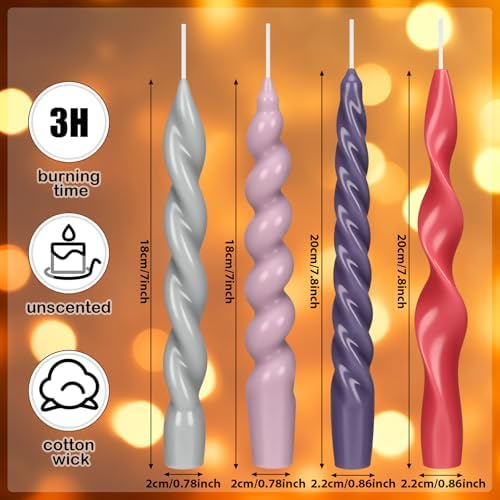 Nuanchu 4 Pcs Twisted Taper Candles,7.87 Inch,Pure,Muted Pastels - Image 2