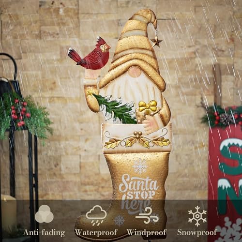 TERESA'S COLLECTIONS Christmas Gnome Garden Stake, Metal Outdoor Christmas Decorations with Solar Light, Christmas Yard Stakes Welcome Signs for Home, Patio Lawn Porch Holiday Party Gifts, 36" - Image 6